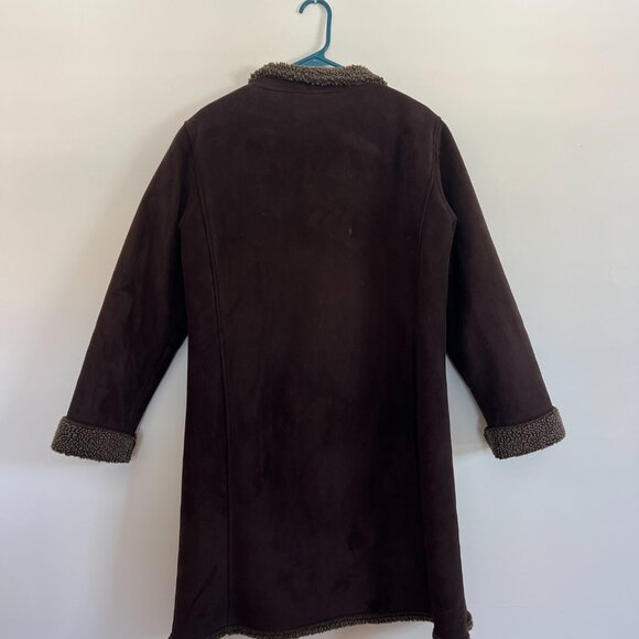 LL Bean Faux Suede Long Sherpa Lined Coat, Medium - Picture 6 of 6